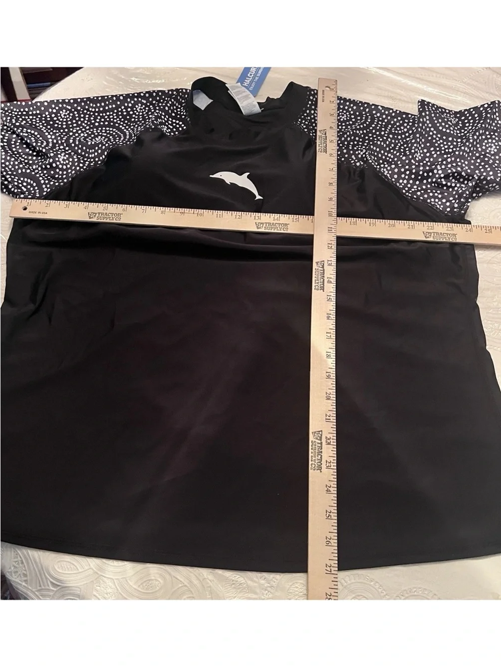 Black Rash Guard Short Polka Dot Sleeve Swim Shirt Dolphin Graphic built in bra